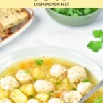 Chicken meatballs in a bowl of soup