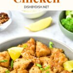 A bowl of gluten-free chinese lemon chicken.