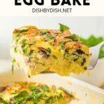 Holding up a slice of cottage cheese and egg bake