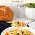 Holding up a spoonful of no crust chicken pot pie.