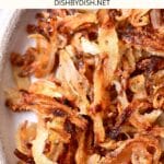Up close view of a bowl of crispy fried onions.