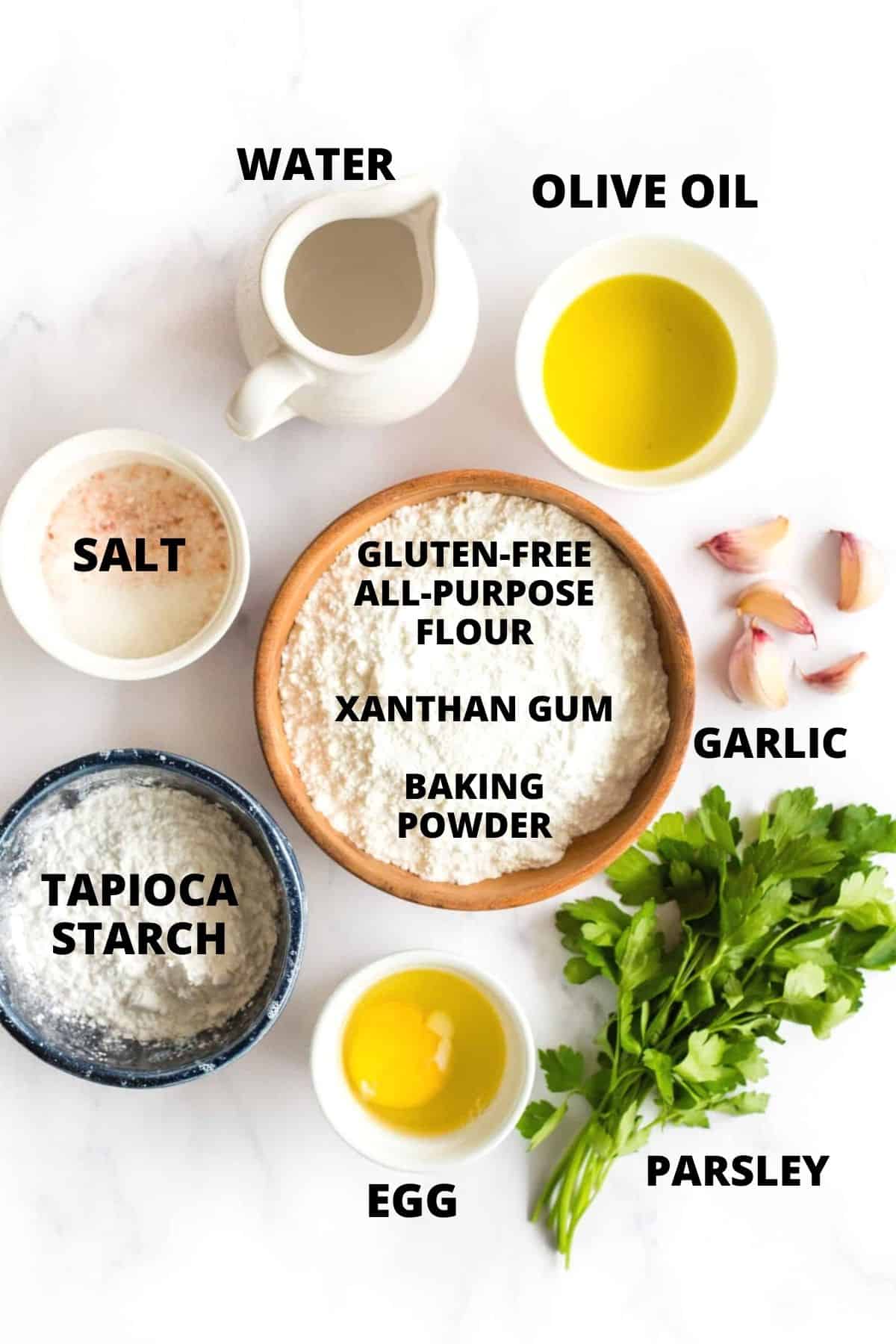 Ingredients required for gluten-free naan bread.