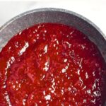 A pot of homemade strawberry jam