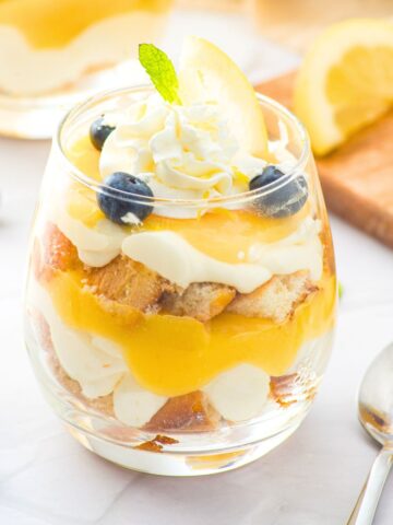 Up close view of a lemon dessert cup