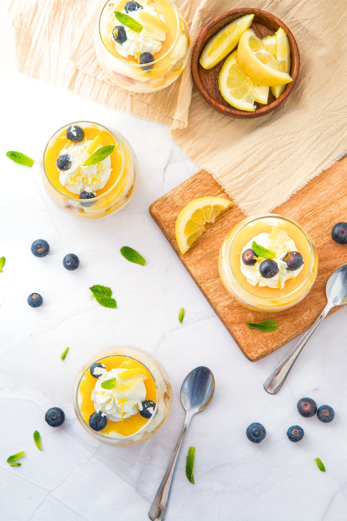 Top down view of lemon trifle cups