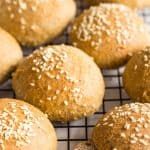 Gluten-free buns on a wire rack