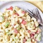 Up close view of macaroni salad