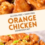 Collage of images of orange chicken.