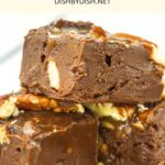 A stack of chocolate fudge with pecans