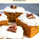 Pumpkin cake pieces on white plate.