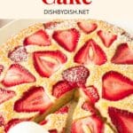 Up close shot of half-sliced strawberry gluten-free cake