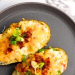 Top down view of twice-baked potatoes