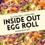 Collage of egg roll in a bowl.