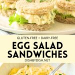 Collage of two images of egg salad finger sandwiches