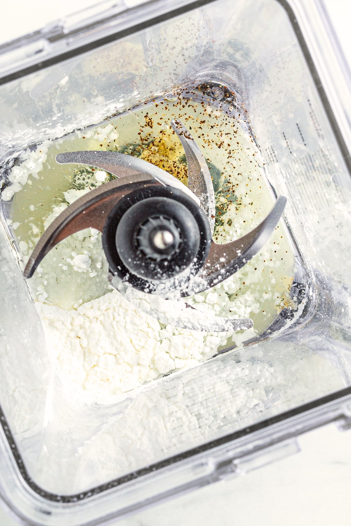 Egg white tortilla ingredients in blender.