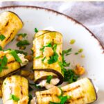 Up close shot of grilled eggplant rollups