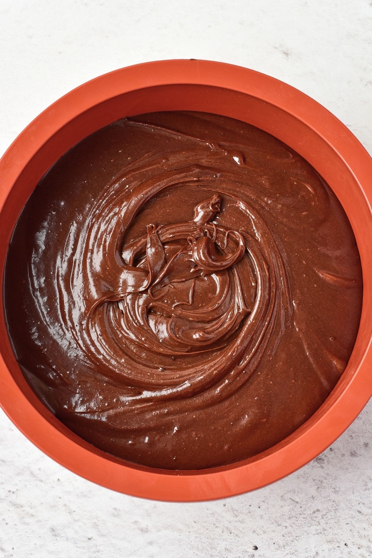 Chocolate batter in silicon pan