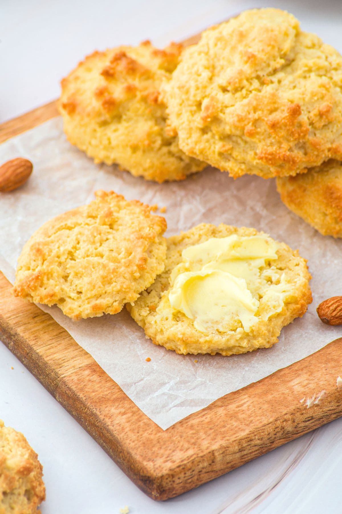 Butter spread on almond flour biscuits