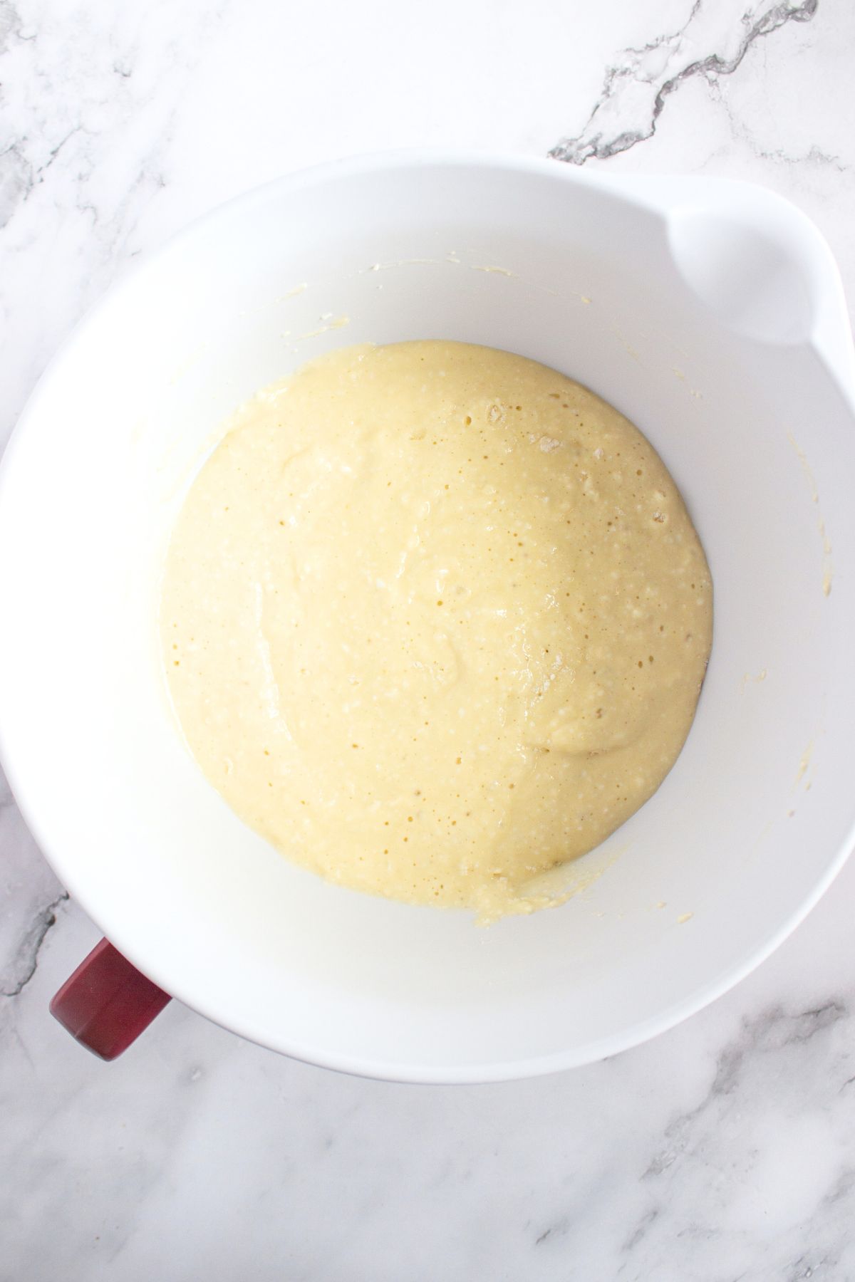 Cottage cheese pancake batter in bowl