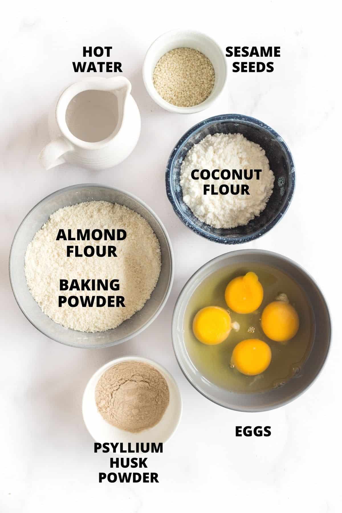 Ingredients for making low carb buns recipe. 