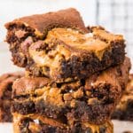 A stack of peanut butter chocolate brownies