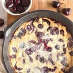 Cherry clafoutis in a cast iron skillet