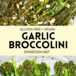 Collage of images of garlic broccolini
