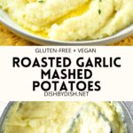 Collage of images of garlic mashed potatoes