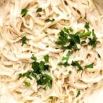 Up close shot of fettucine alfredo