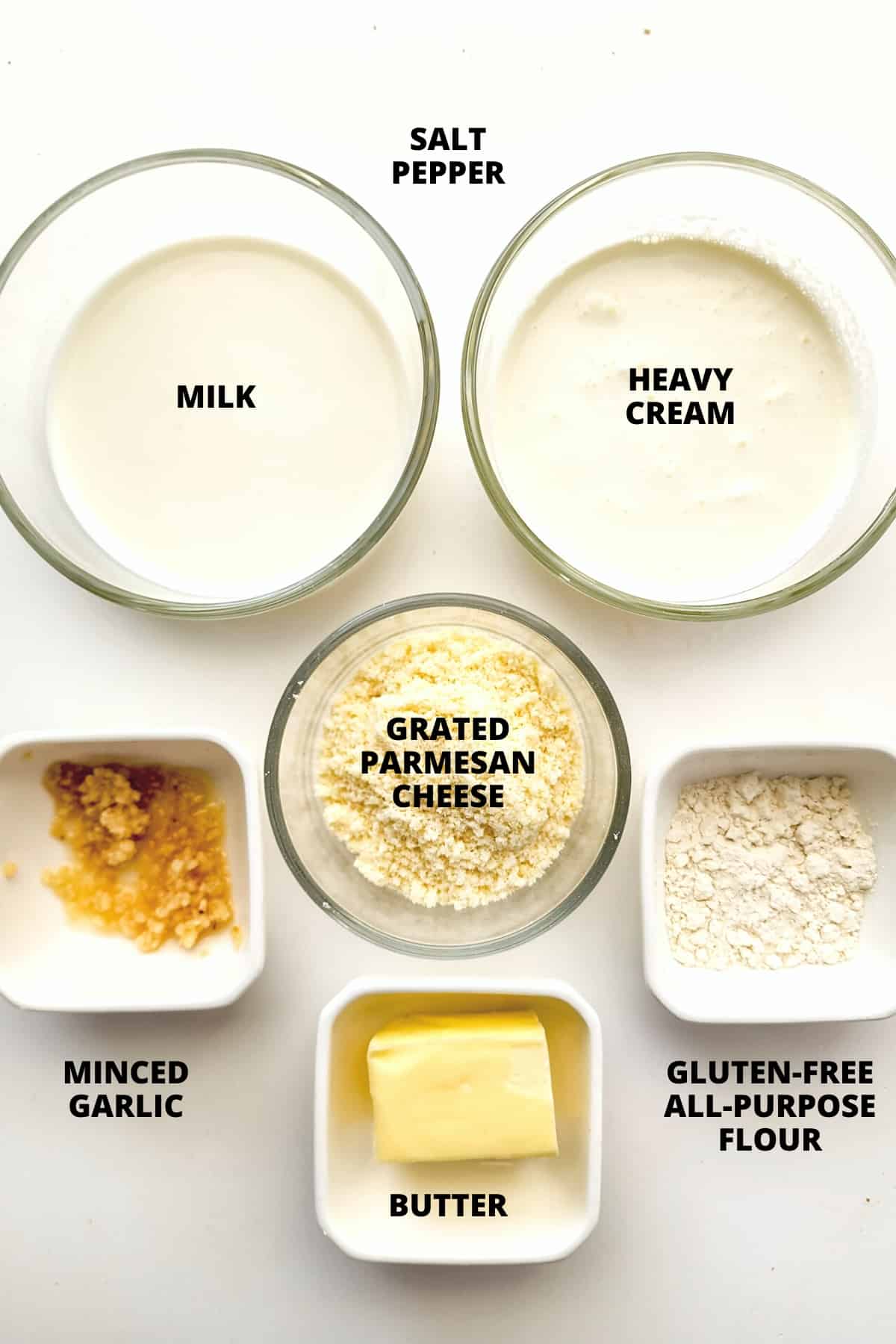 Ingredients for gluten-free homemade alfredo sauce.