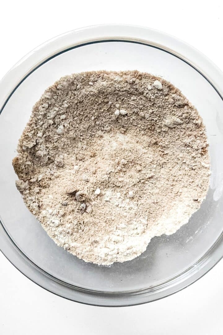 Gluten-free flour mixture in mixing bowl.
