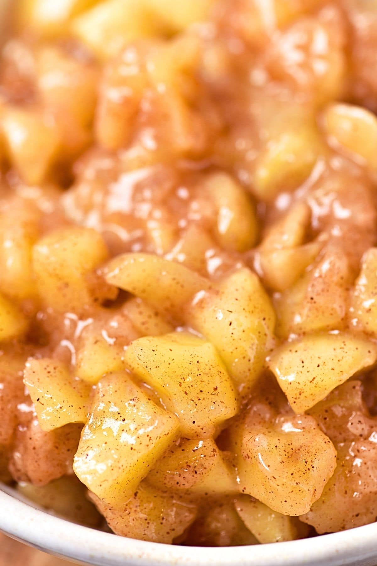 Up close view of a bowl of gluten-free dairy-free apple pie filling.
