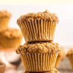 A stack of three applesauce muffins.