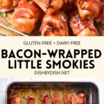 Collage of images of bacon-wrapped little smokies