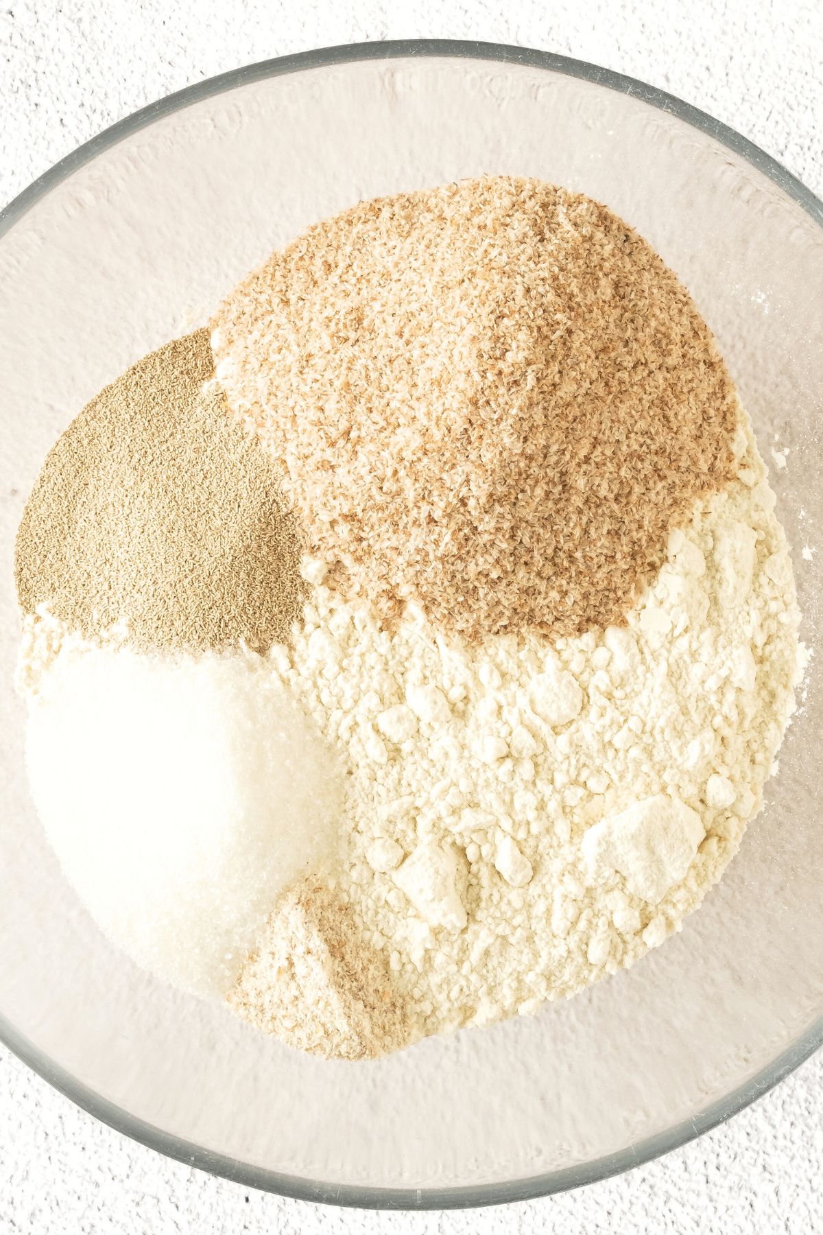 Dry ingredients in glass bowl.