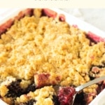 Scooping into a freshly baked gf blackberry cobbler.