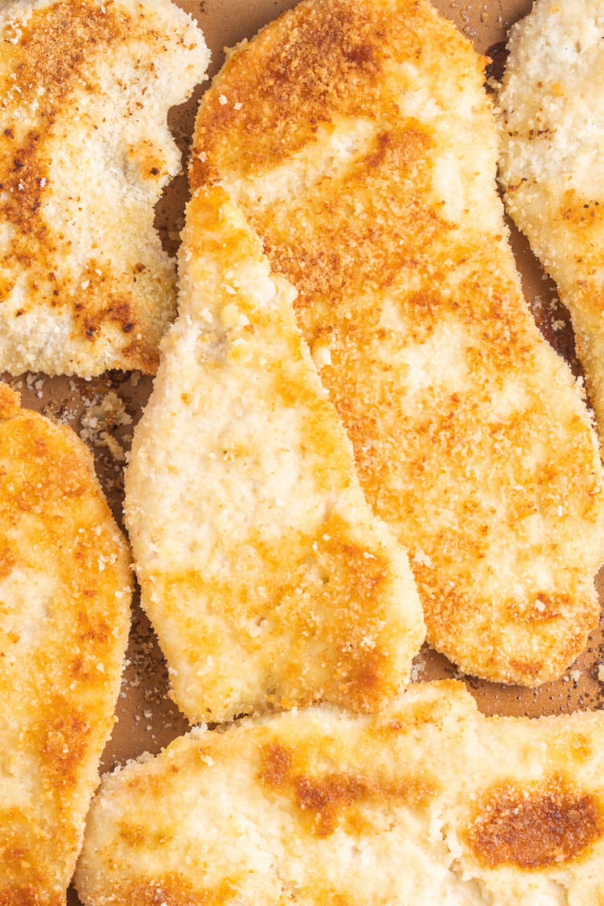Up close view of gluten-free breaded chicken cutlets