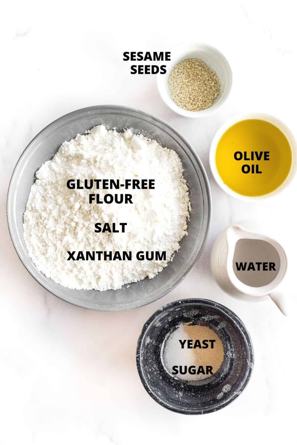 Ingredients required to make gluten-free breadsticks recipe.