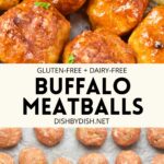 Collage of images of cooked and uncooked meatballs