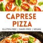 Pinterest image collage for caprese pizza.
