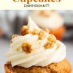 Up close shot of gluten free carrot cake cupcakes.