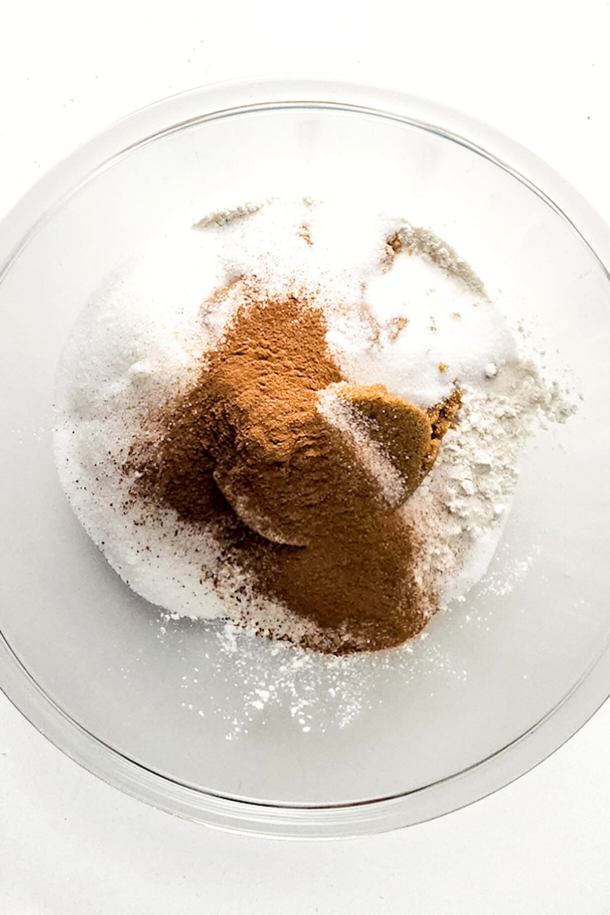 Dry ingredients in glass bowl.