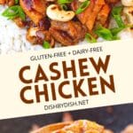 Collage of images of cashew chicken.