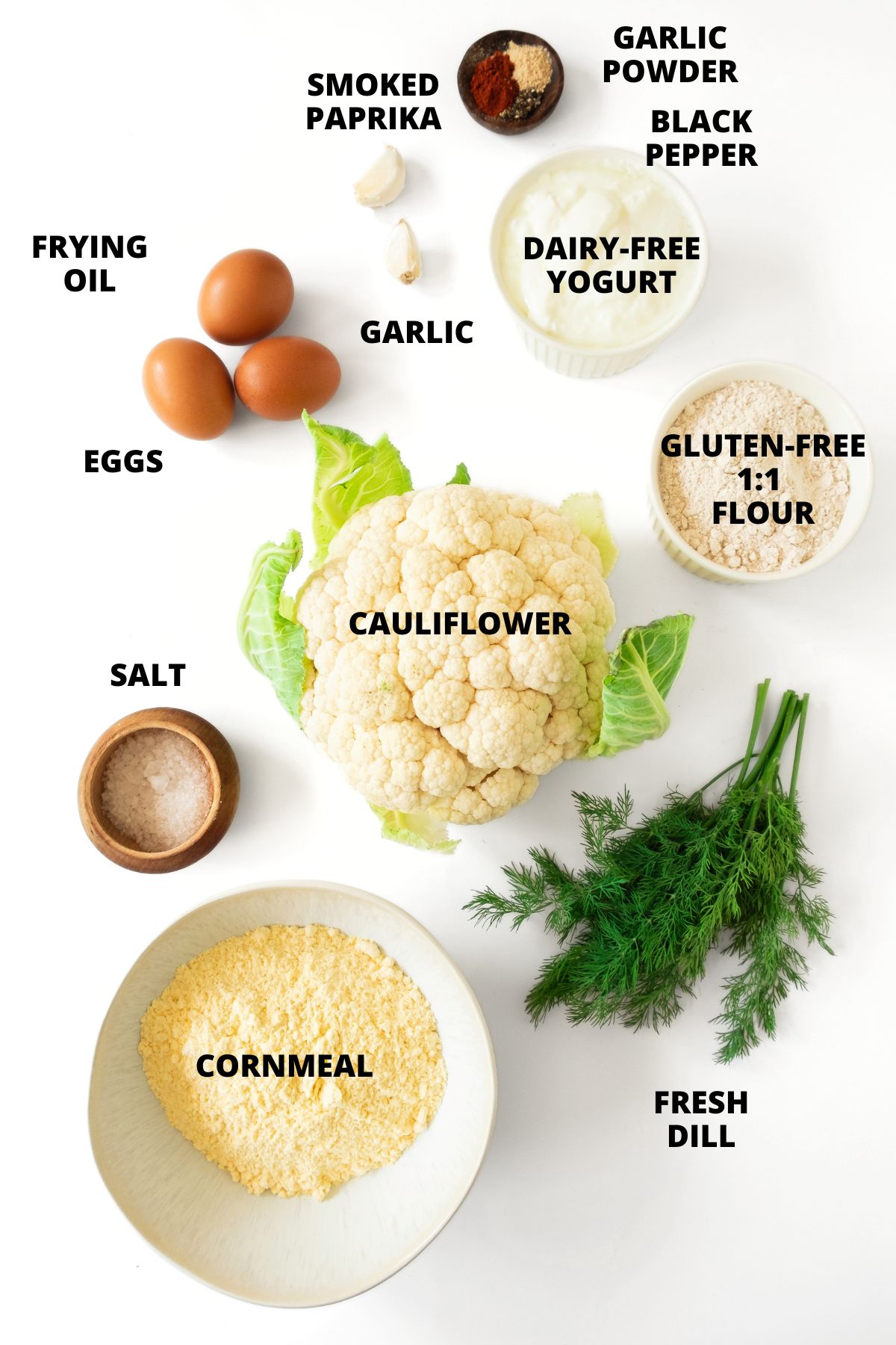 Top down view of ingredients for gluten-free cauliflower wings recipe.