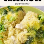 Up close shot of chicken rice casserole on a plate.