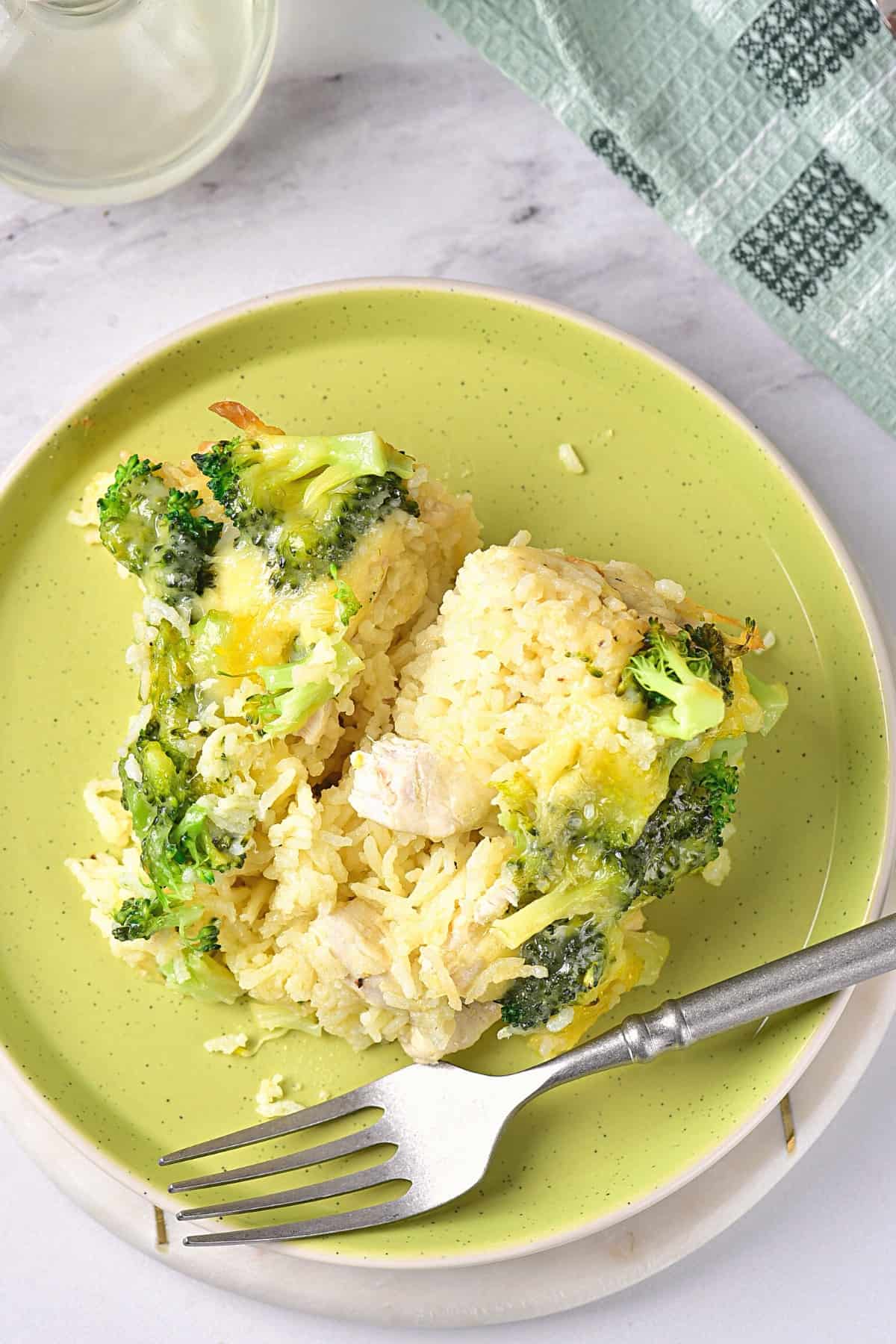 Top down view of a plate with gluten-free chicken cassserole.