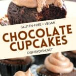 Collage of gluten-free vegan chocolate cupcakes.