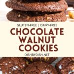 Collage of images of walnut chocolate cookies