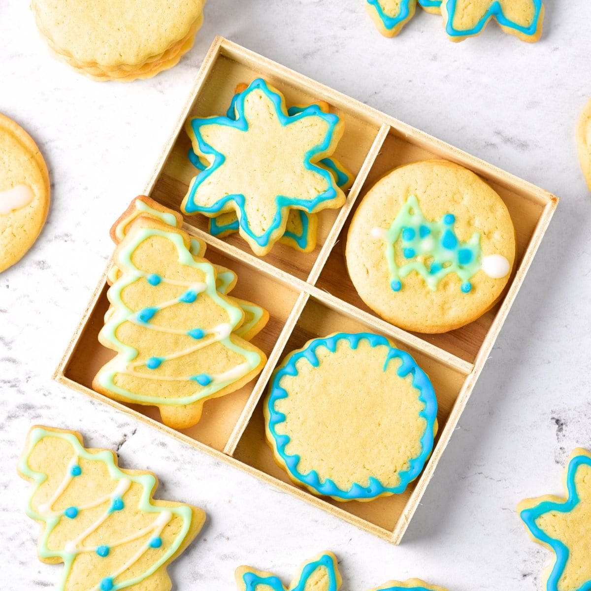 A box of Christmas sugar cookies