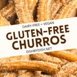 Collage of gluten-free churros con chocolate.